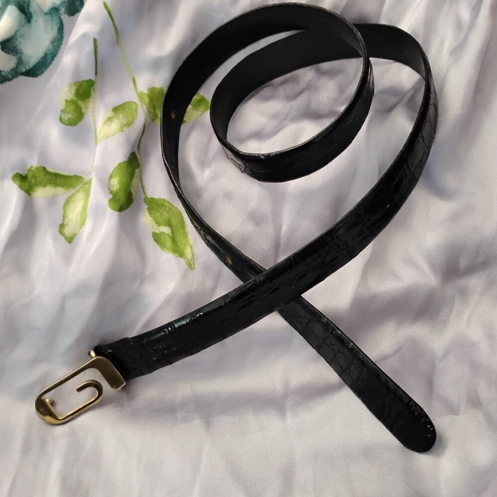 ❤️LA GARCONNE Paris Black Crocodile / Alligator Skinny Belt 26-30